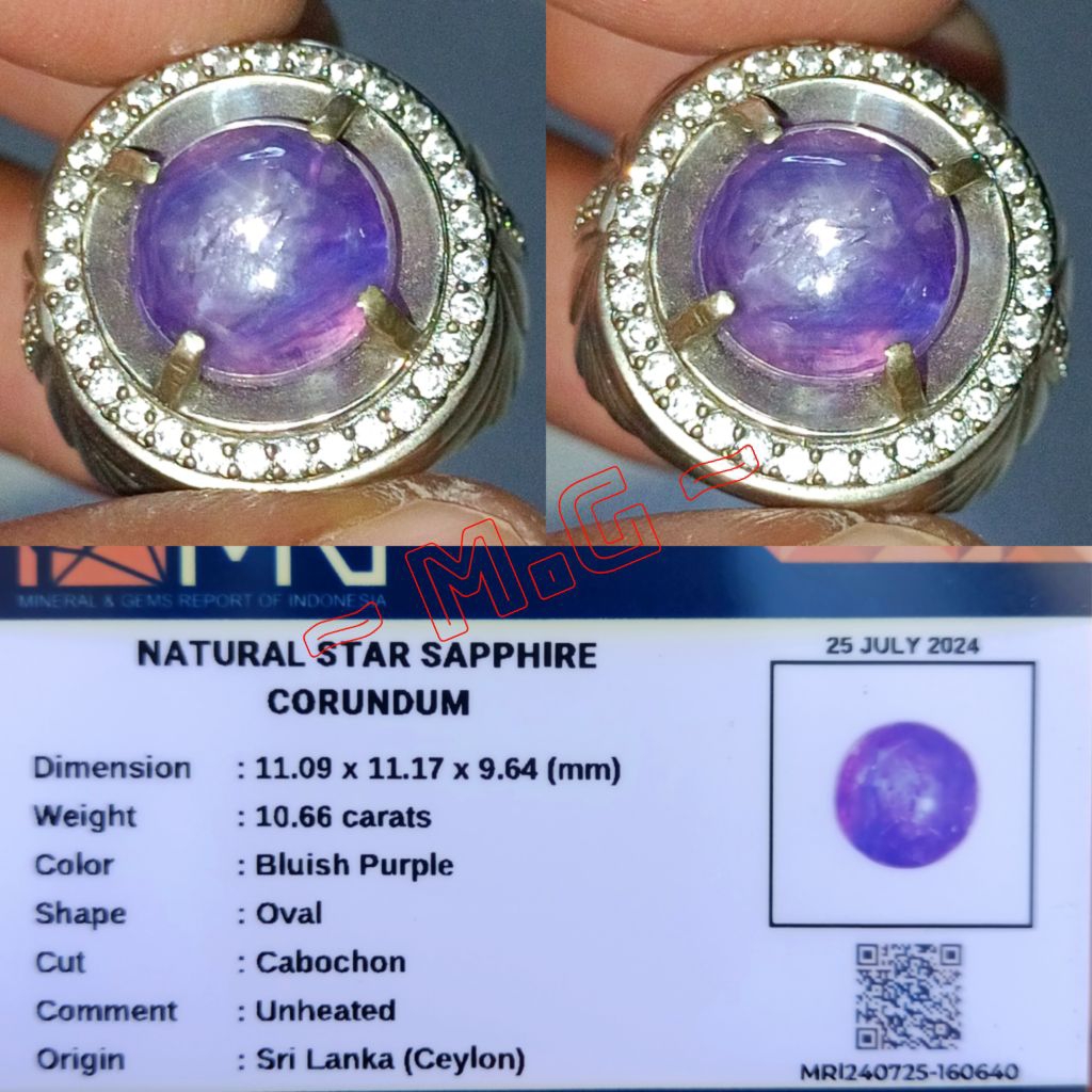NATURAL STAR PURPLE SAPPHIRE SRILANKA MEMO MRI LAB