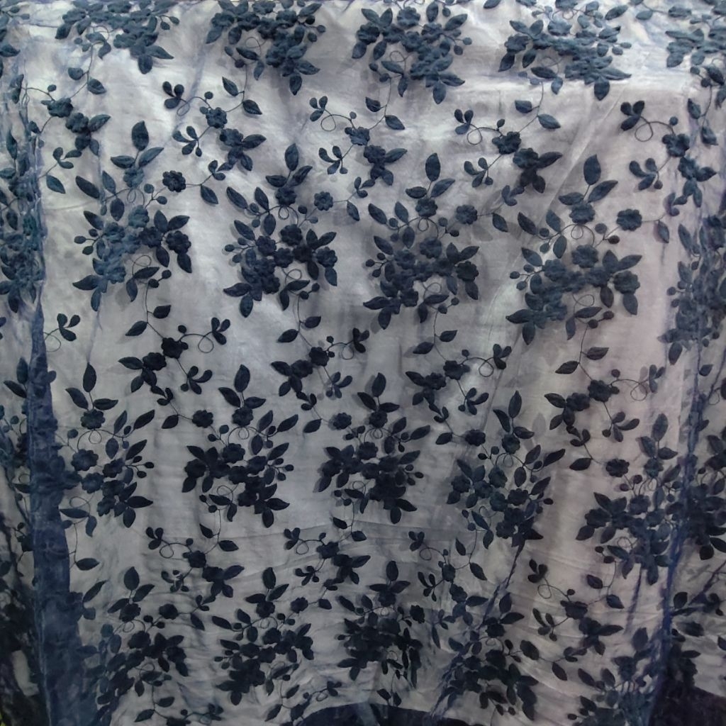 KAIN ORGANZA PREMIUM BORDIR WARNA NAVY - KAIN ORGANDI BORDIR - KAIN BORDIR HARGA/0,5M