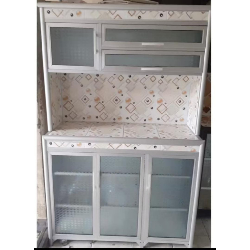BACA DESKRIPSI/ Rak Piring Keramik Aluminium Kaca 3 Pintu SUPER TEBAL/ Rak Piring Aluminium/ Rak Pir