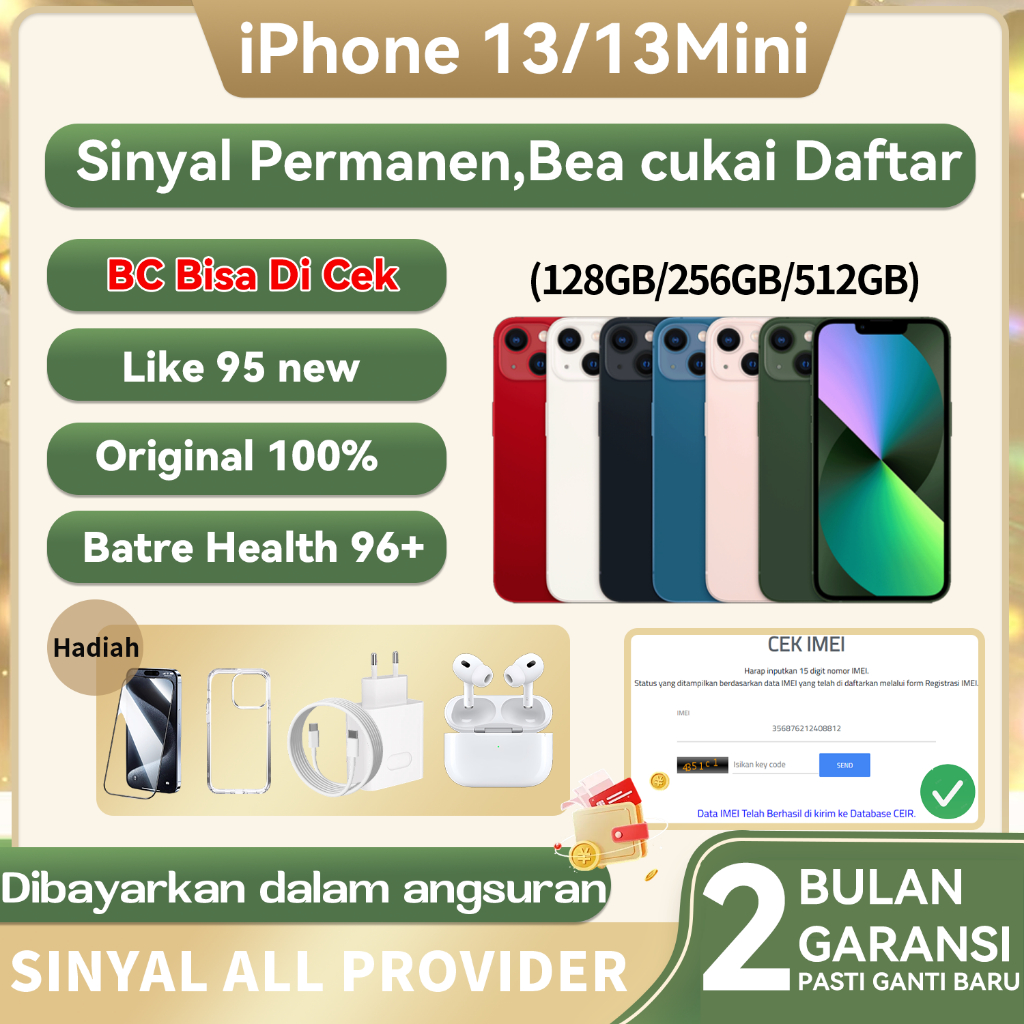 BC IPhone 13 Beacukai & 13 Mini Sinyal Permanen 13 Second 13 128GB 256GB Dukungan Informasi Pendafta