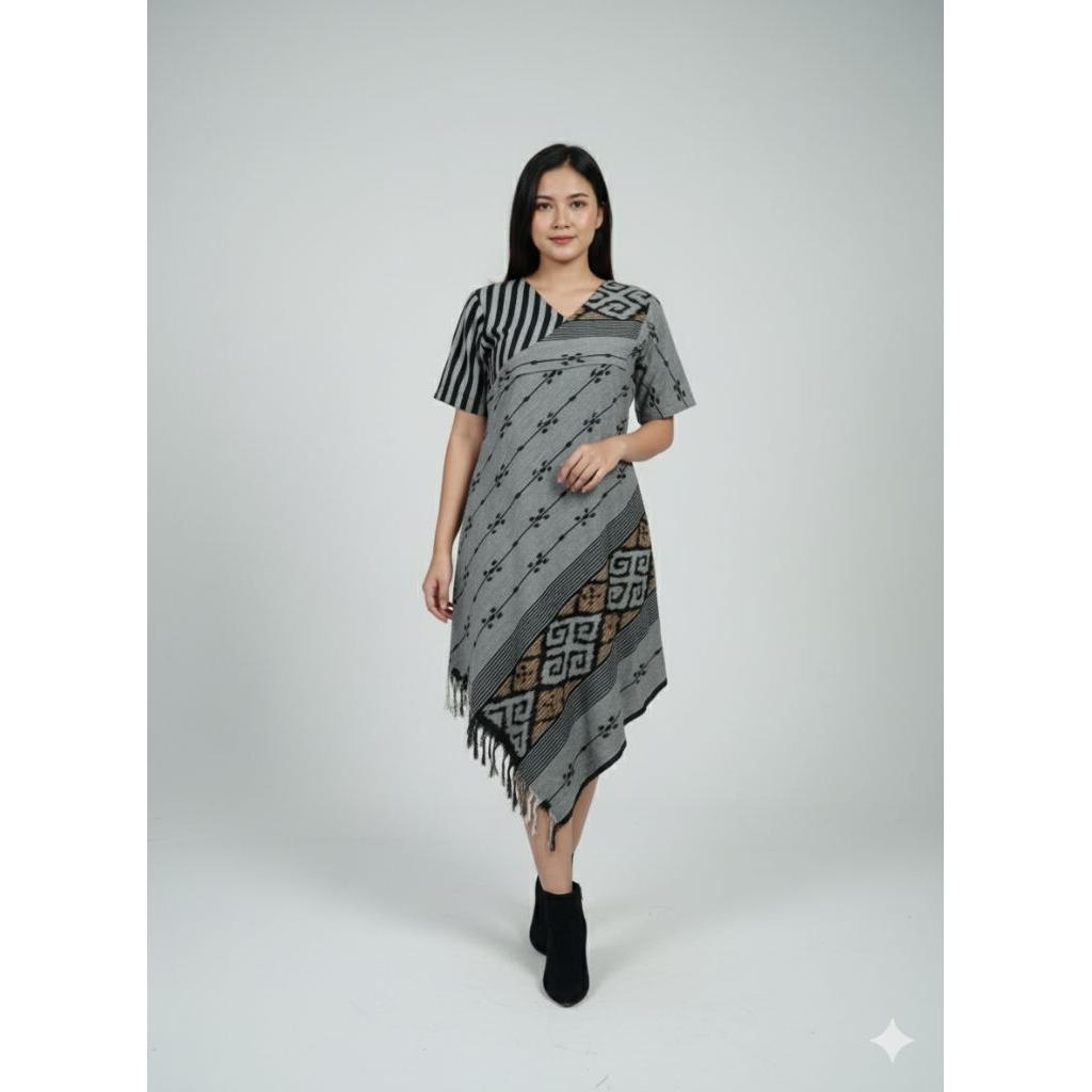 dres tenun Jepara mix lurik hitam abu