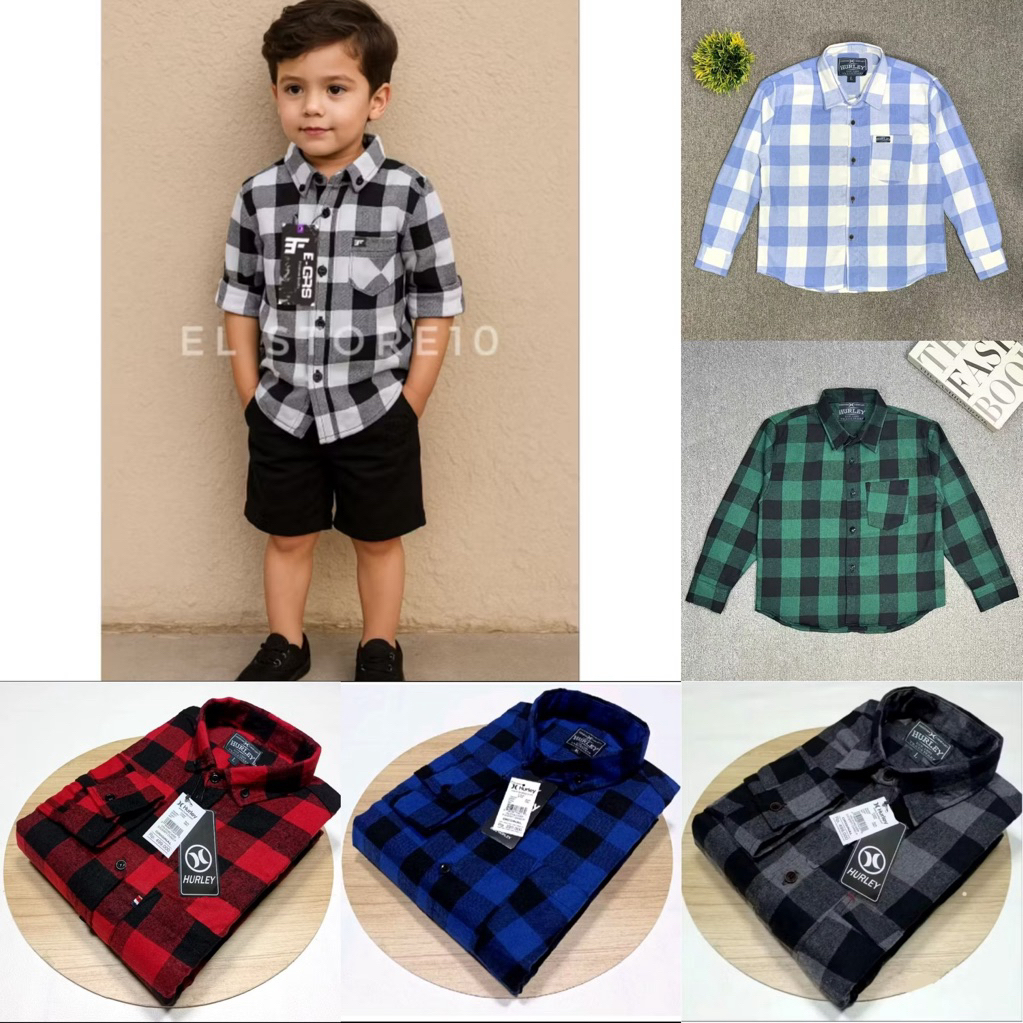 Kemeja Flanel Anak Laki Laki Lengan Panjang Kemeja Kotak Kotak Anak Usia 3-13 Tahun Atasan Anak Laki