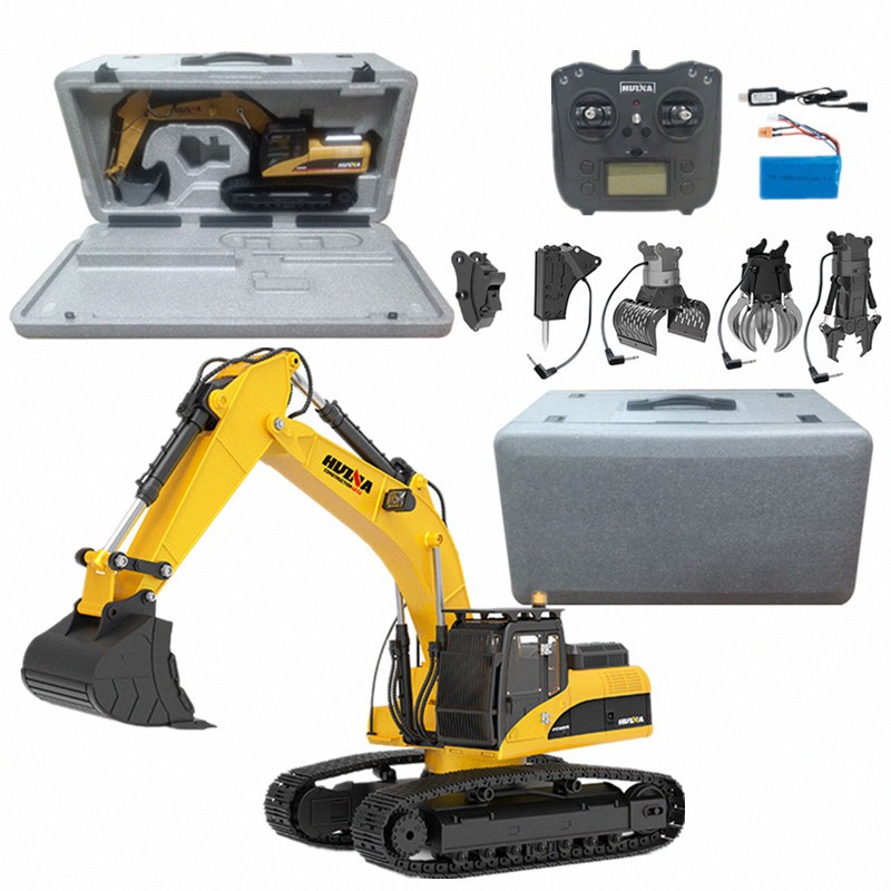 HUINA 1580 V4 all full metal rc diecast alat berat EXCAVATOR 23ch mendapat drill log grabber claw