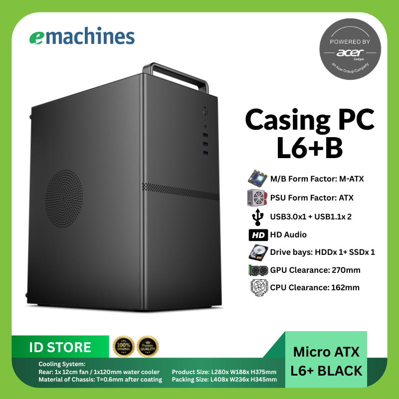 emachines Acer Gadget Casing PC L6+ Black Form Factor M-ATX PSU ATX USB3.0 USB1.1x2 Audio HD HDD SSD