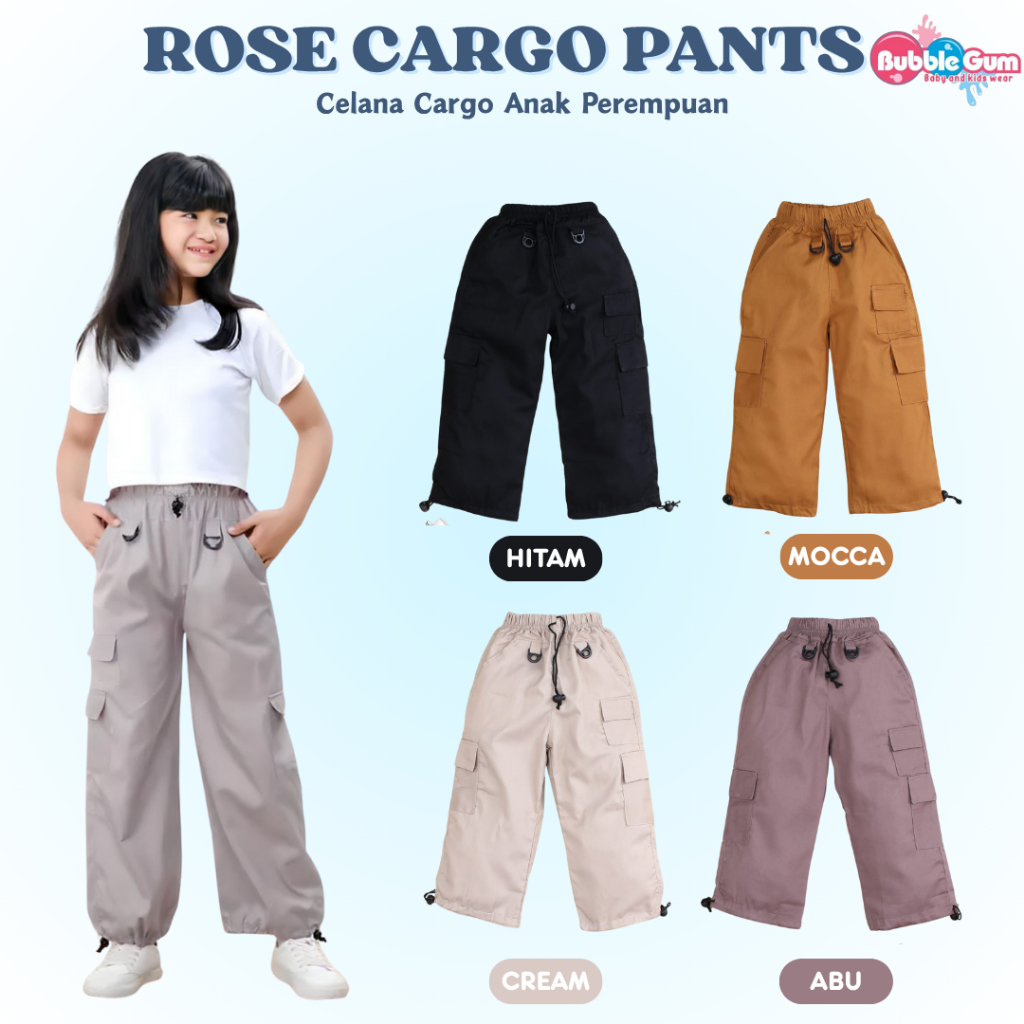 ROSE CARGO PANJANG ANAK 7-10 Tahun Celana Cargo Panjang Anak Perempuan