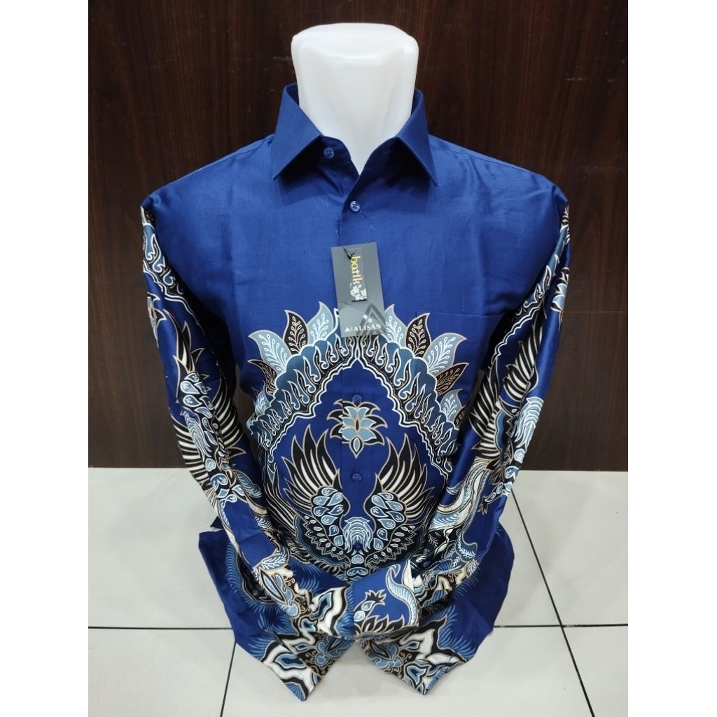 Alisan Kemeja Batik Pria Motif Merak Sayap Lebar Lengan Panjang Slimfit