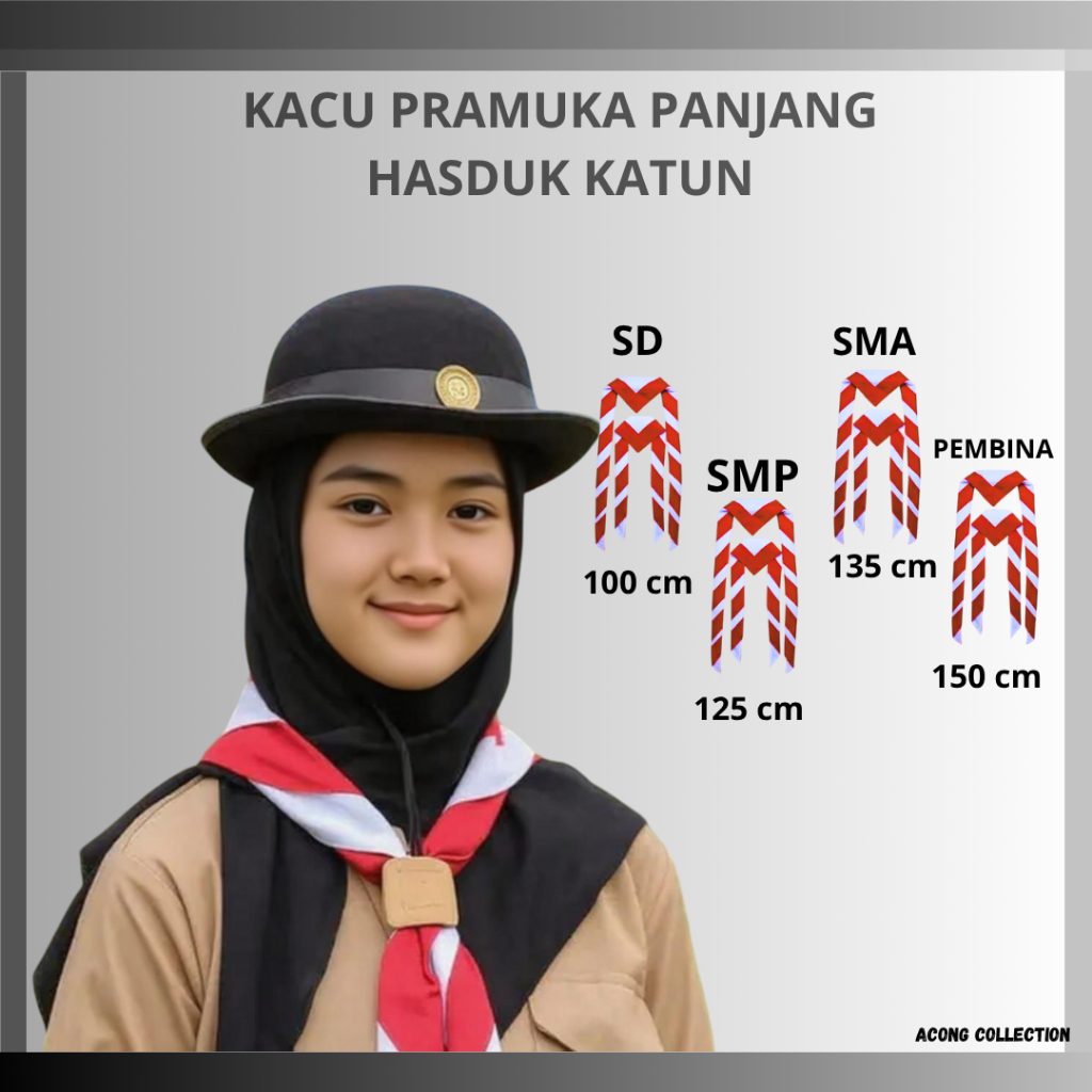Kacu Pramuka Panjang Hasduk Merah Putih Ecer SD/SMP/SMA/PEMBINA/PENGGALANG