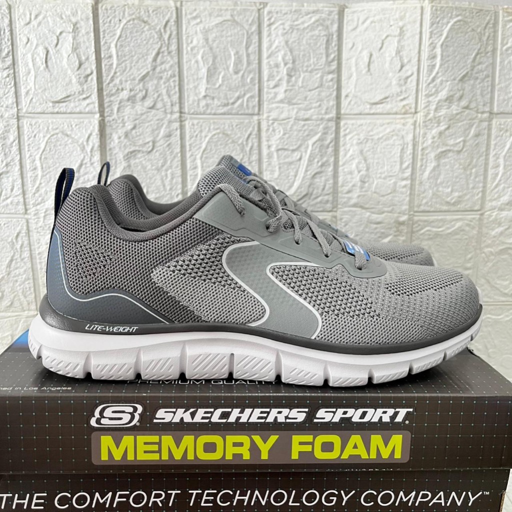 ONLY SIZE 45 SEPATU SKECHERS PRIA SKECHERS TRACK LERKO 232965 GREY BLUE SPORTY RUNNING ORIGINAL COD