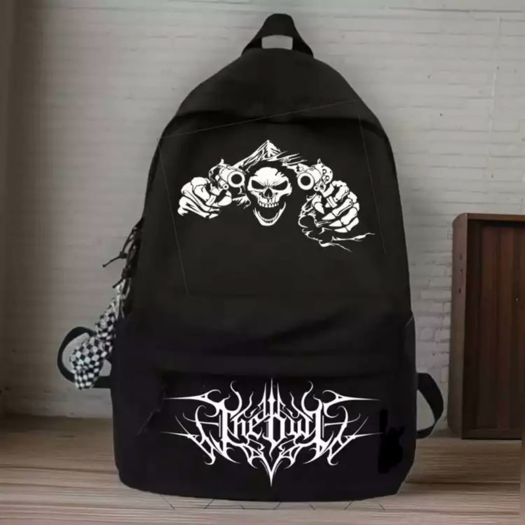 Tas Ransel Skull Art Hitam - Tas Sekolah Trendy untuk Remaja Cowok & Cewek