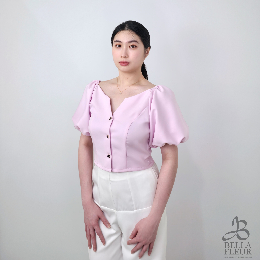 [Bella Fleur] Aria Puff Blouse Wanita Elegan | Baju Kantor Nyaman & Modis