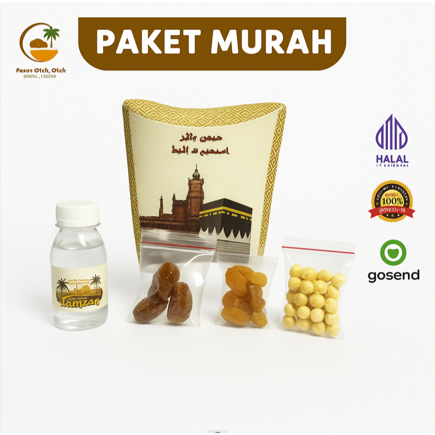 PAKET MURAH  Hampers GIft  Oleh Oleh Haji dan  Umroh  Kardus Isi Air Zam Zam Kurma Kismis Kacang Ara