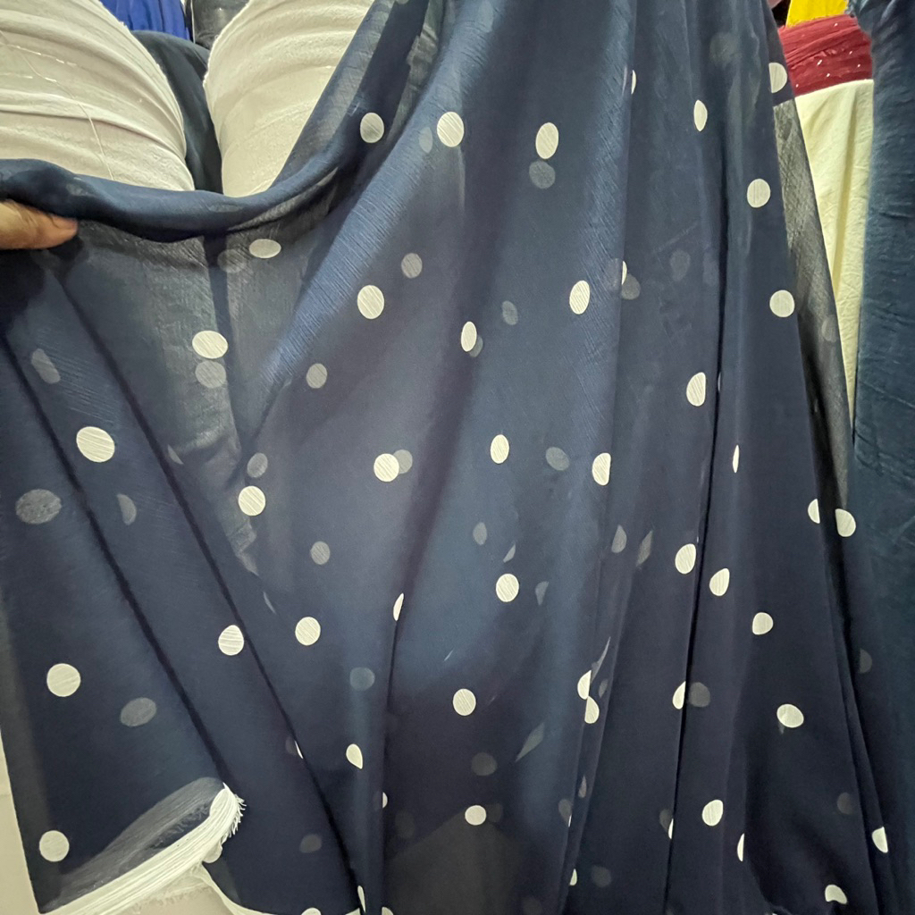 Kain Sifon Polkadot Dasar Navy - Kain Motif Polkadot | Kain Sifon mid Yoryu ( DNA )