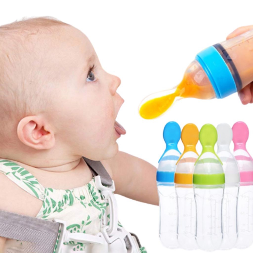 Botol Sendok Makan Bayi dengan Suction Cup Food Grade Baby Spoon Feeder Botol Susu Dot Sendok Bubur 