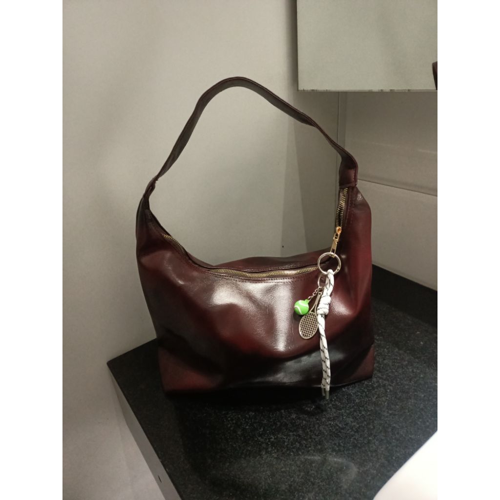 HOBO BAG, TAS HOBO KULIT SINTETIS, TAS COKLAT