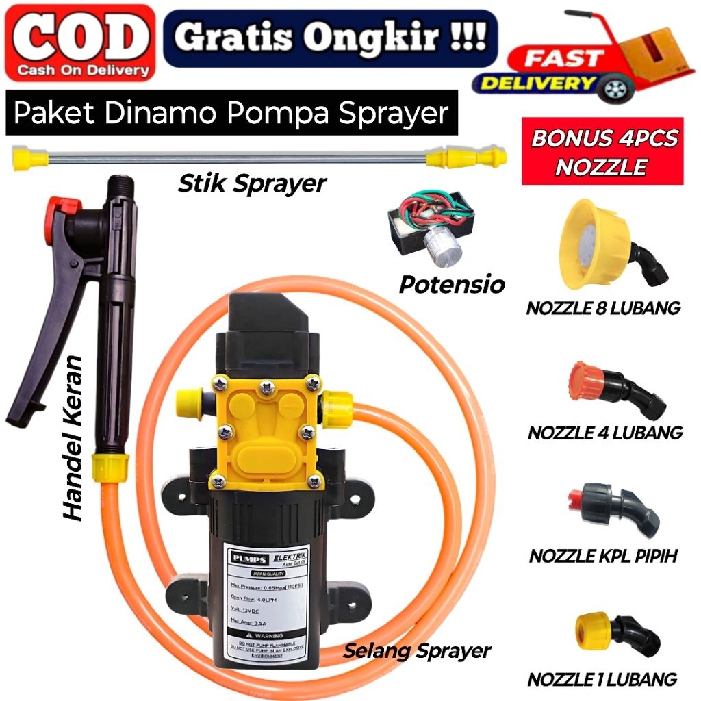 PAKET DINAMO SPRAYER ELEKTRIK/POTENSIO/NOZZEL/SELANG SPRAYER/ALAT SPRAYER PERTANIAN ELEKTRIK