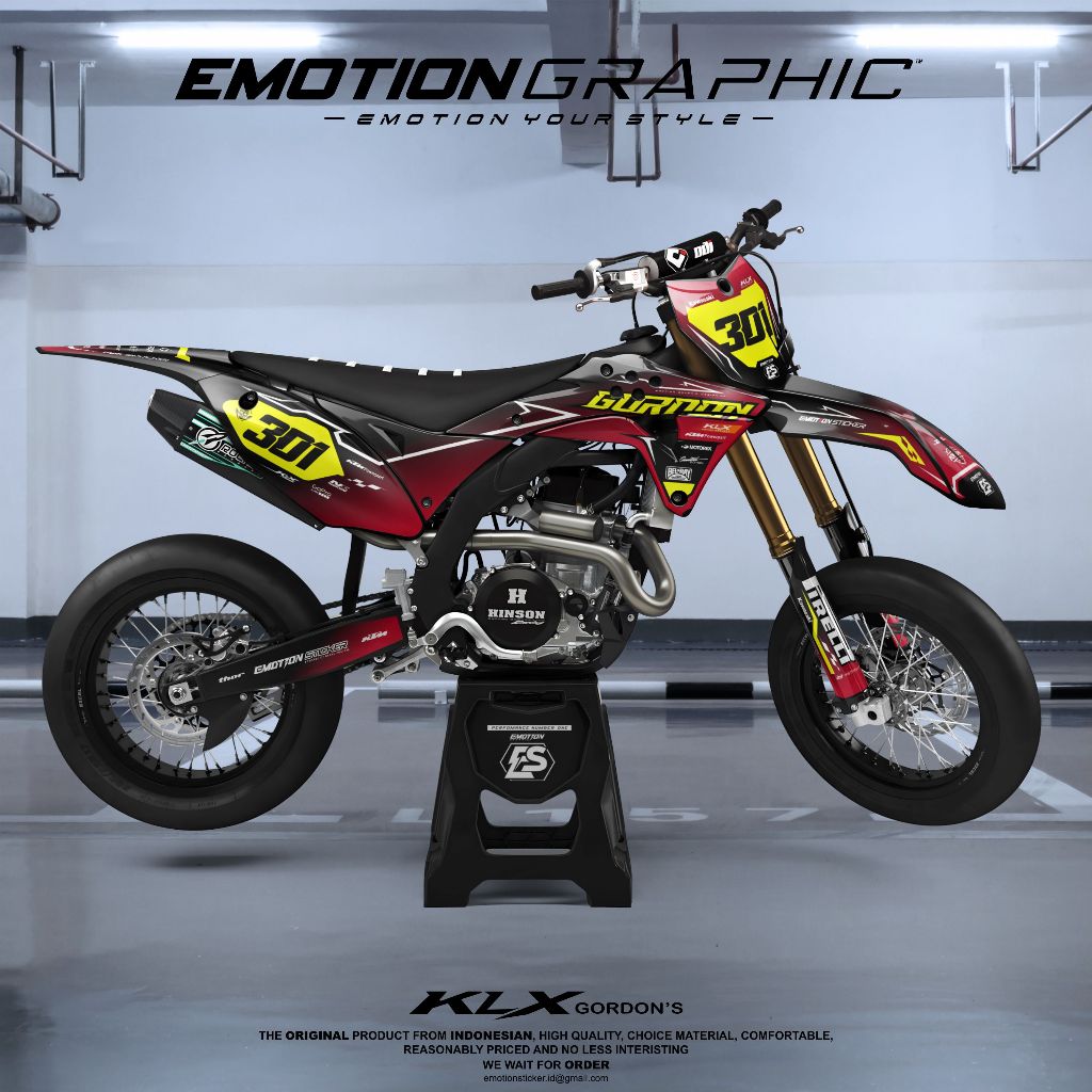 DECAL STIKER KLX GORDON FULLBODY SUPERMOTO MIX KUNING FLUO
