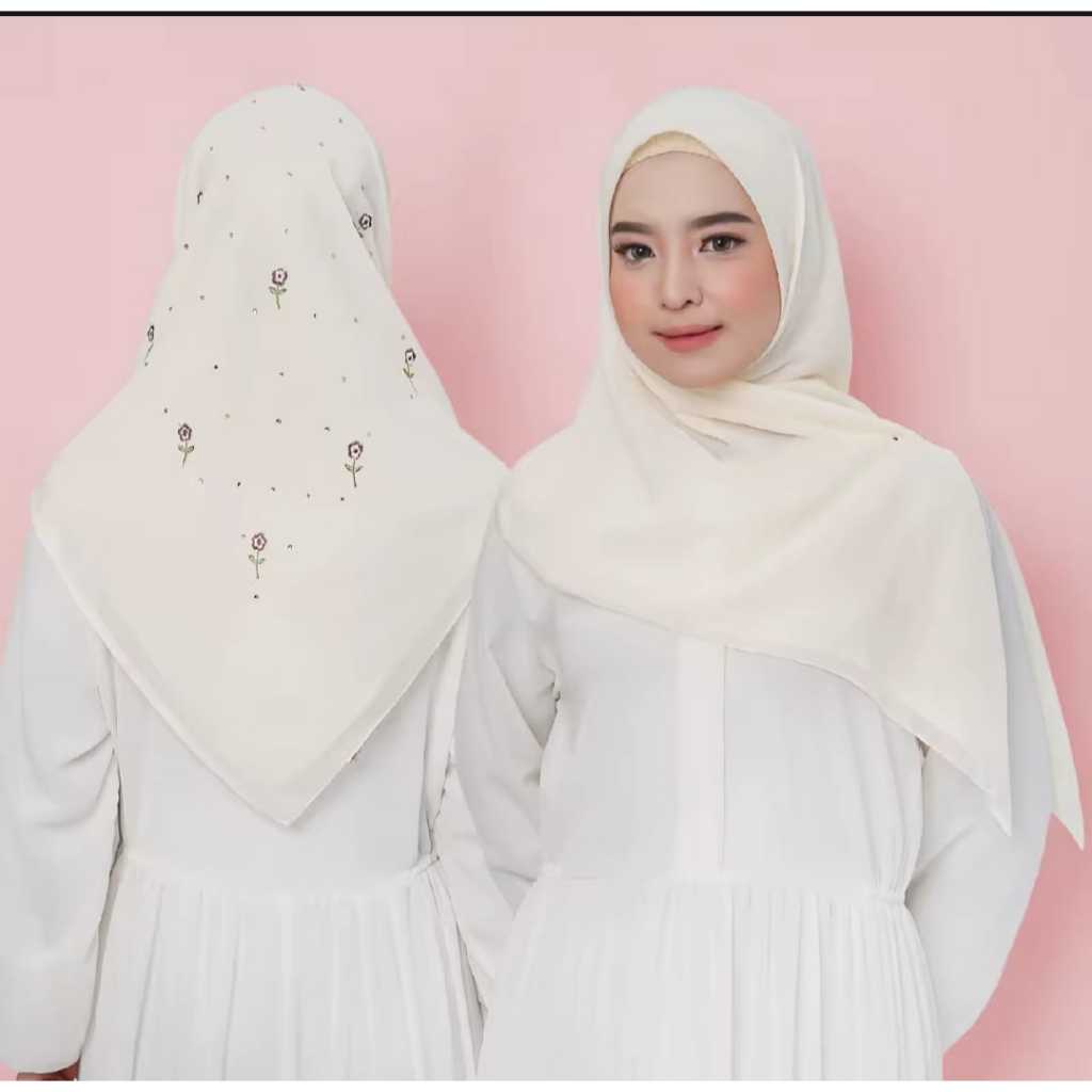 Kerudung Segi Empat Bordir Payet Lembut Nyaman Paris Premium