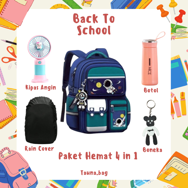 Tas Ransel Sekolah Anak Laki Laki Gambar Astronot Tas Punggung Kapasitas Besar Backpack