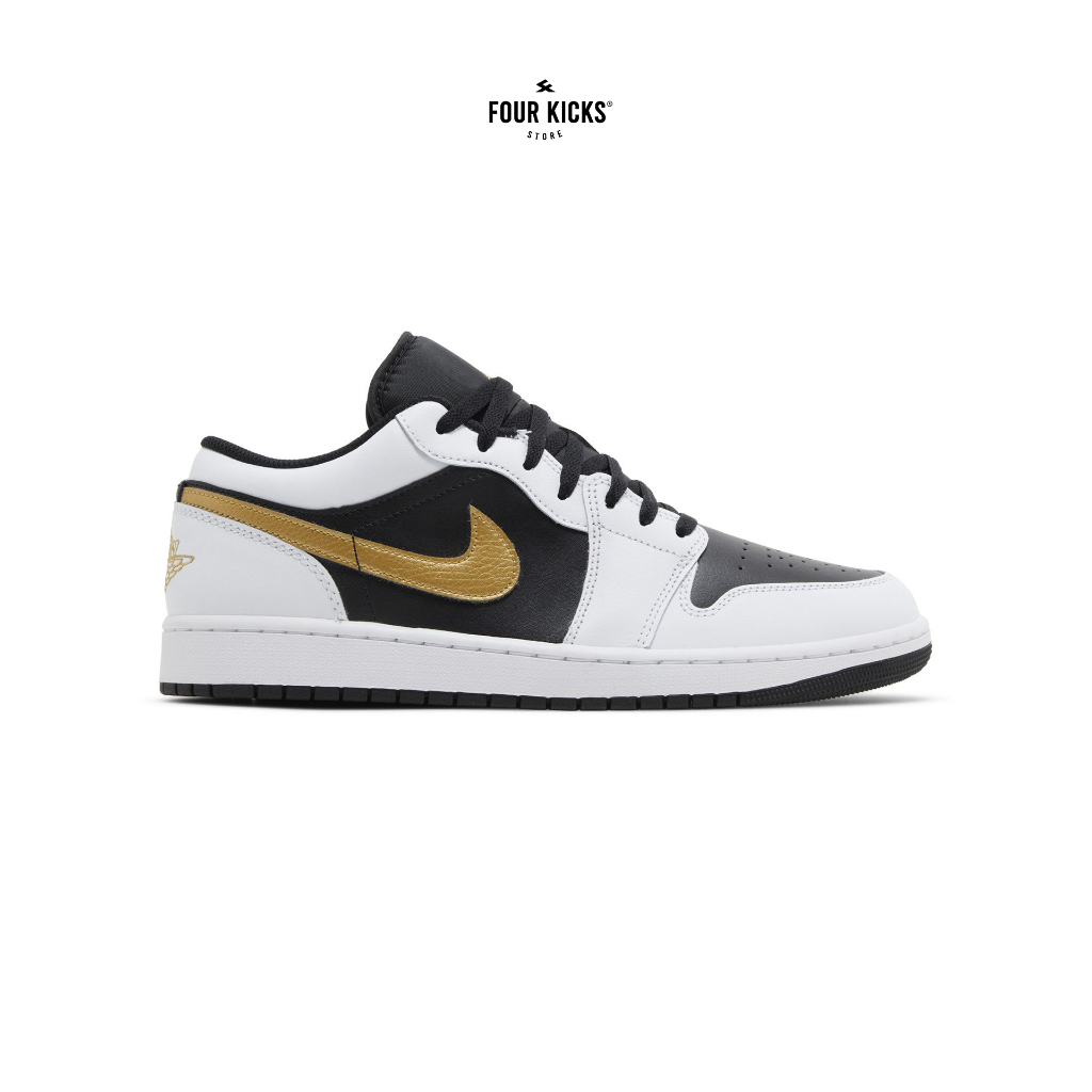 Nike Air Jordan 1 Low White Black Metallic Gold Swoosh 553558172 - 100% ORIGINAL RESMI