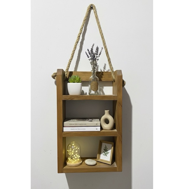 Rak Kayu Jati, Rak Kayu Minimalis, Rak kayu Tali Estetik, Rak Kayu Gantung, Rak kayu 3 Susun