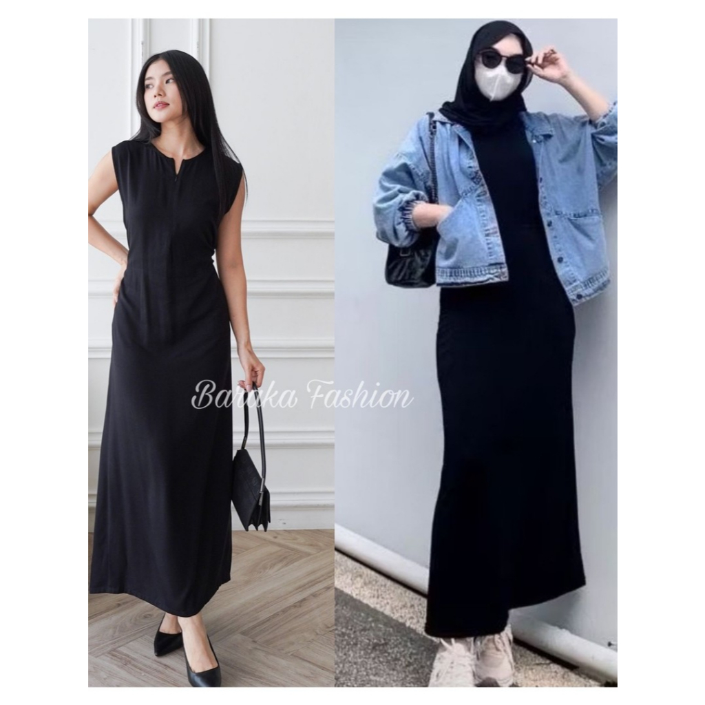 Inner Dress Rayon Twill Tali Pinggang Inner Gamis Rayon Tanpa Lengan Manset Dress Span Baju Dalaman