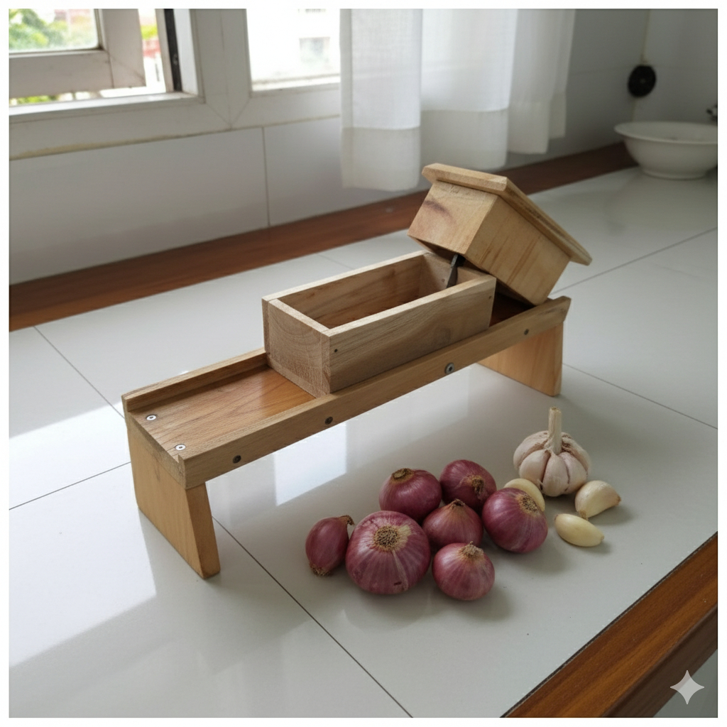 Alat Serut Bawang & Keripik dari Kayu – Pengiris Bawang Merah, Kentang - Bisa Atur Ketebalan