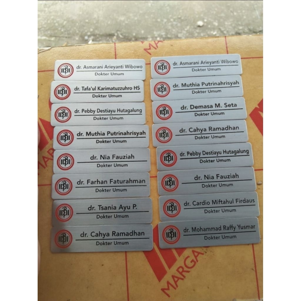 Name tag papan nama dada dokter IDI stainless