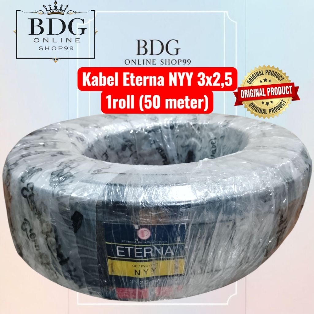 Kabel Eterna NYY 3x2,5 @50m 3x2.5 hitam tunggal kawat