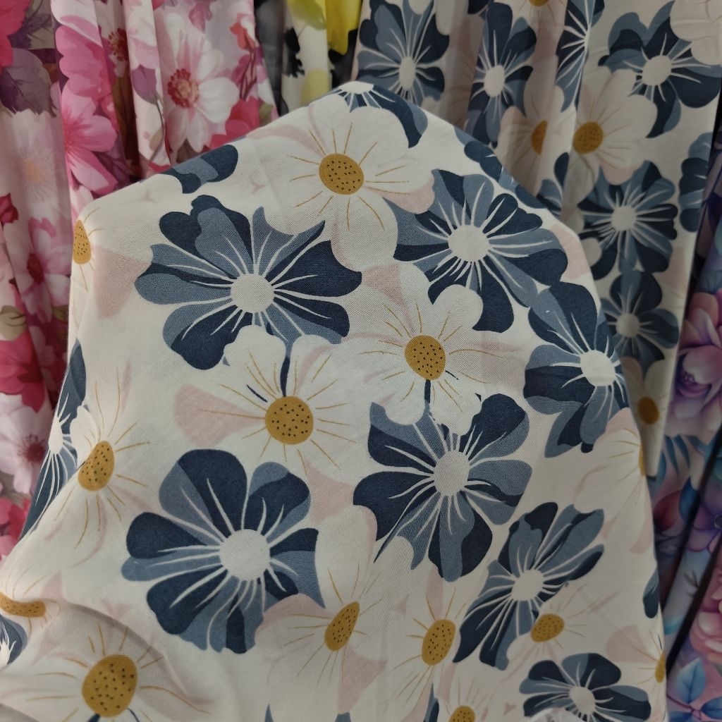 KAIN KATUN RAYON VISCOSE PREMIUM MOTIF BUNGA BESAR - KAIN RAYON MOTIF KEMBANG BESAR HARGA PERSETENGA