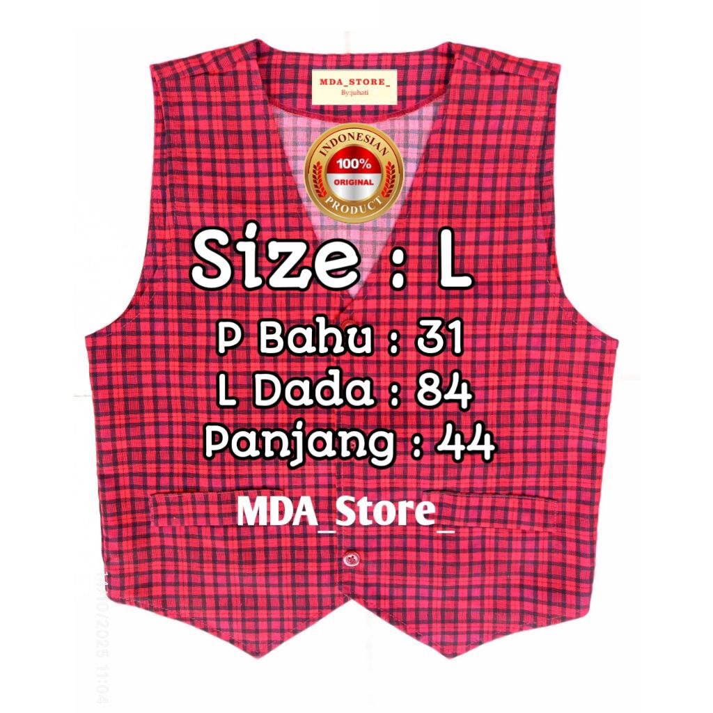 Rompi Seragam anak SD/MI/PAUD ukuran L warna merah kotak kotak