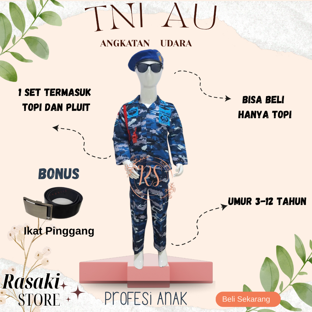 BAJU ANAK TNI AU LORENG/SERAGAM ANAK TNI AU/BAJU PROFESI ANAK SETELAN LORENG ANAK TNI AU - SETELAN A