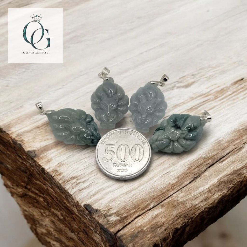 Liontin giok Burma 9tail fox, gajah, bunga, kunci, donut, wushipai dan money bag