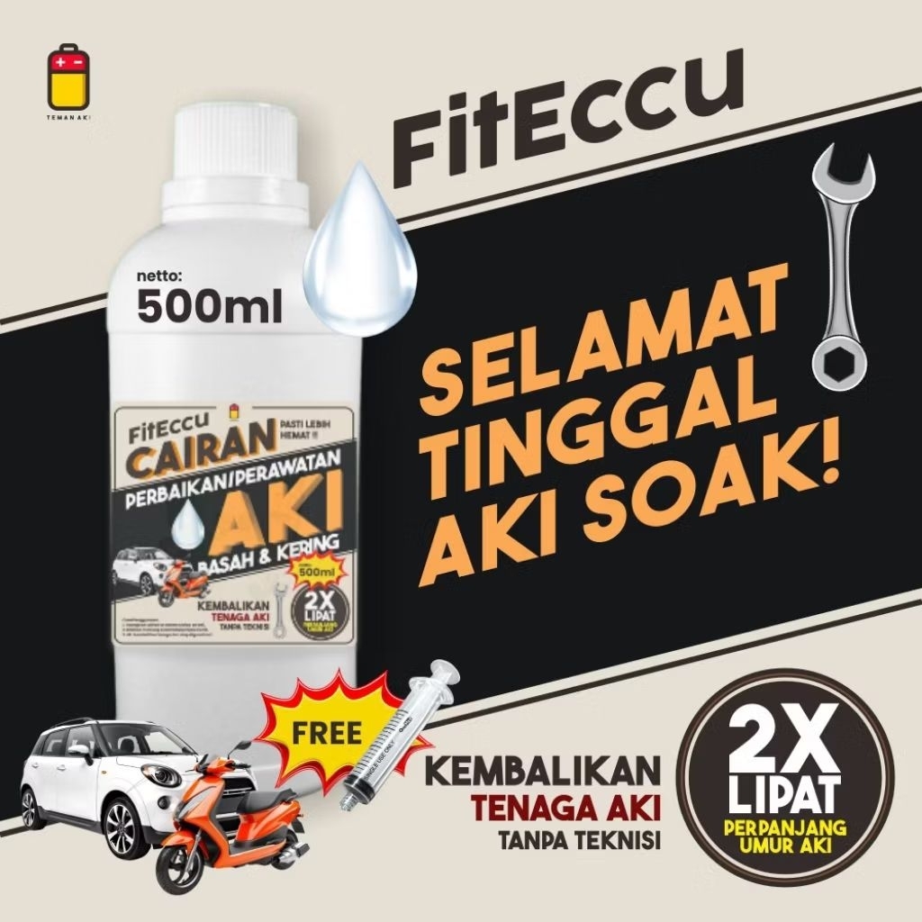 FitEccu Air Aki Kering Cairan Vitamin Perbaikan Perawatan Aki Eccu Kering Basah Motor & Mobil