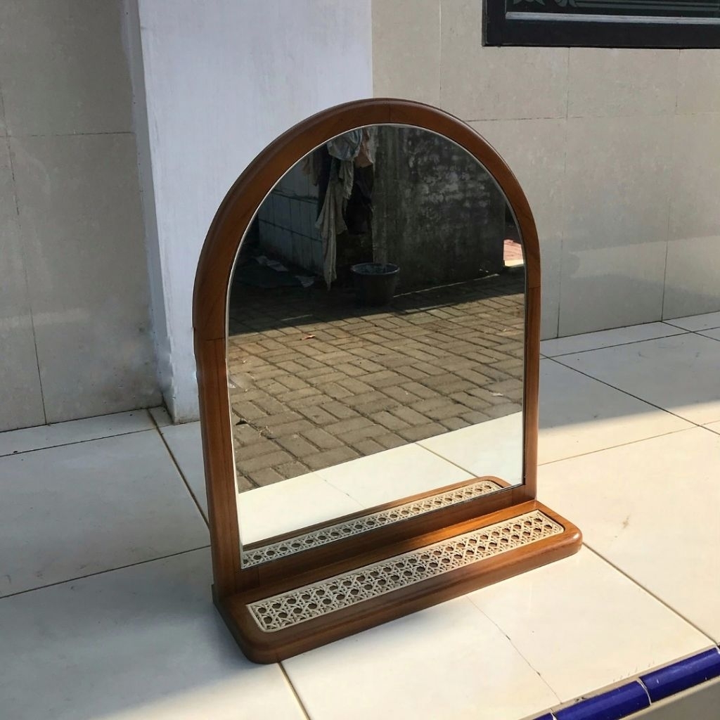 Cermin dinding bingkai kaca cermin rias kayu jati