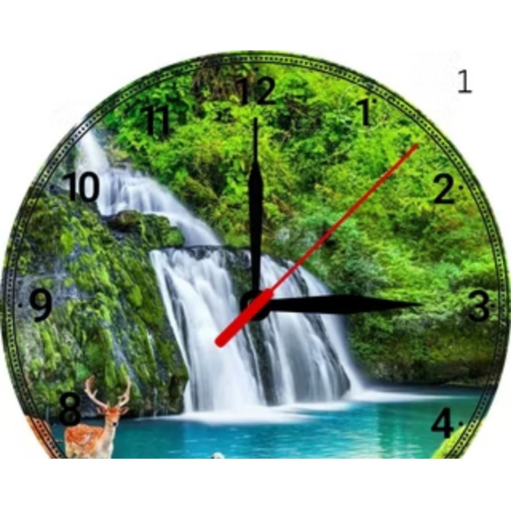 jam dinding kayu motif  pemandangan alam