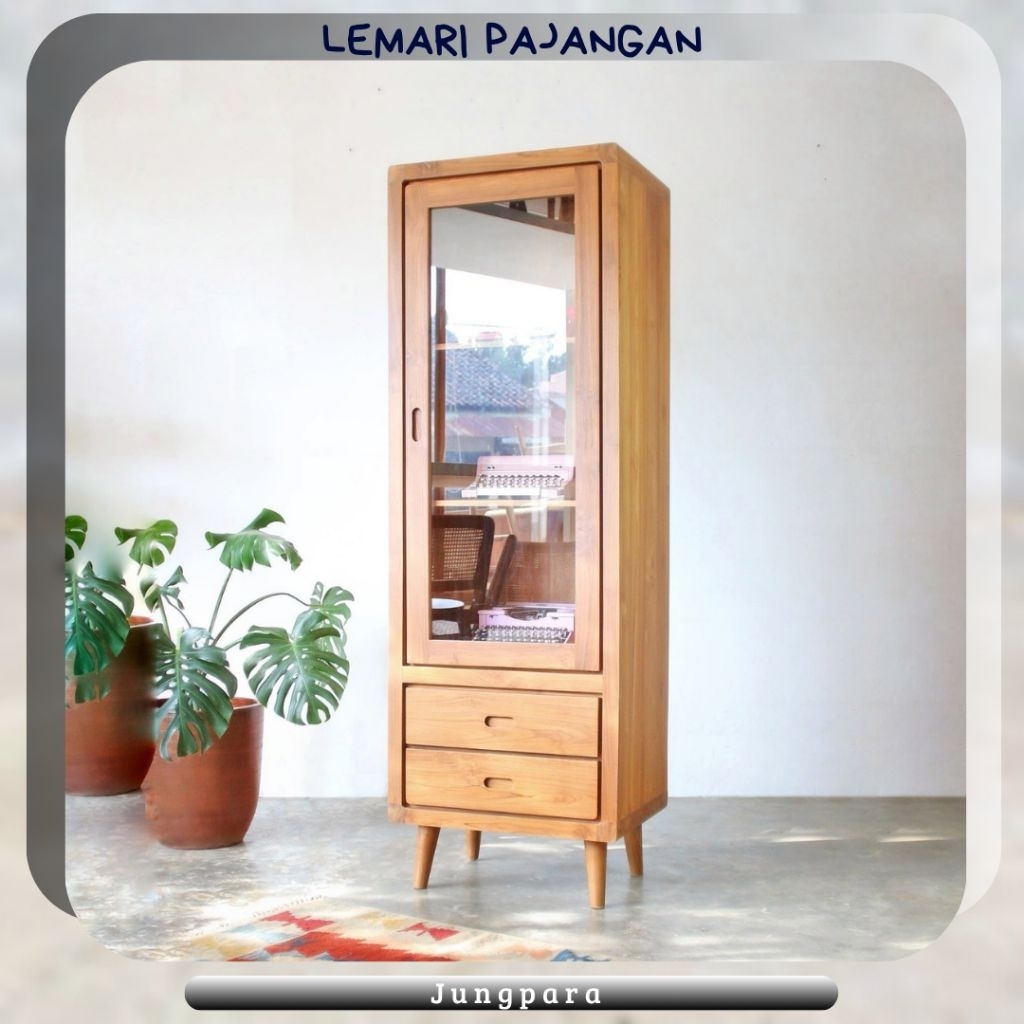 Lemari pajangan lemari kaca minimalis kayu jati