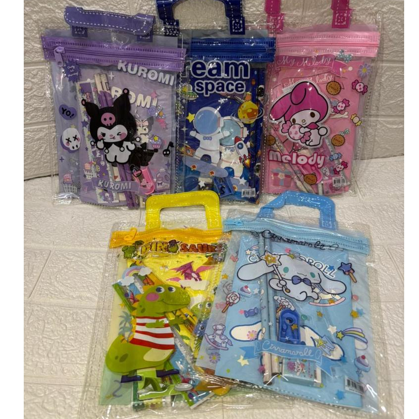 Study Set Bag / Alat Tulis Set Model Tas / Paket Alat Tulis 6 In 1 Karakter Lucu Kuromi Dll (1 Pcs)