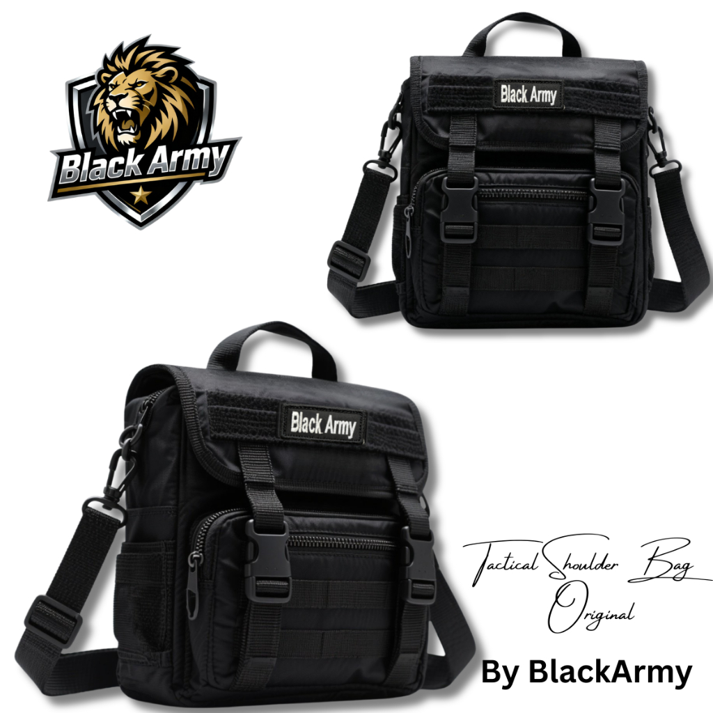 Tas Tactical Black Army B-011 Gama – Tas Selempang Cordura Nylon, Anti Air & Multifungsi