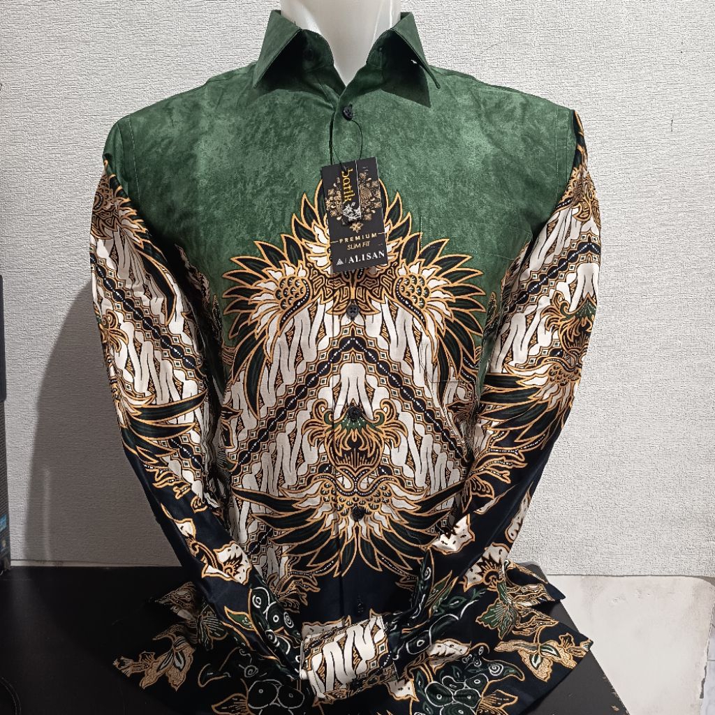 LENGAN PANJANG SLIMFIT ALISAN Batik PREMIUM 20057 Tiedye Hijau/Abu