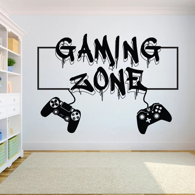 Stiker Dinding Gamer, Pengontrol Zona Game, Stiker Vinyl Video Game, Stiker Dinding Vinyl untuk Kama