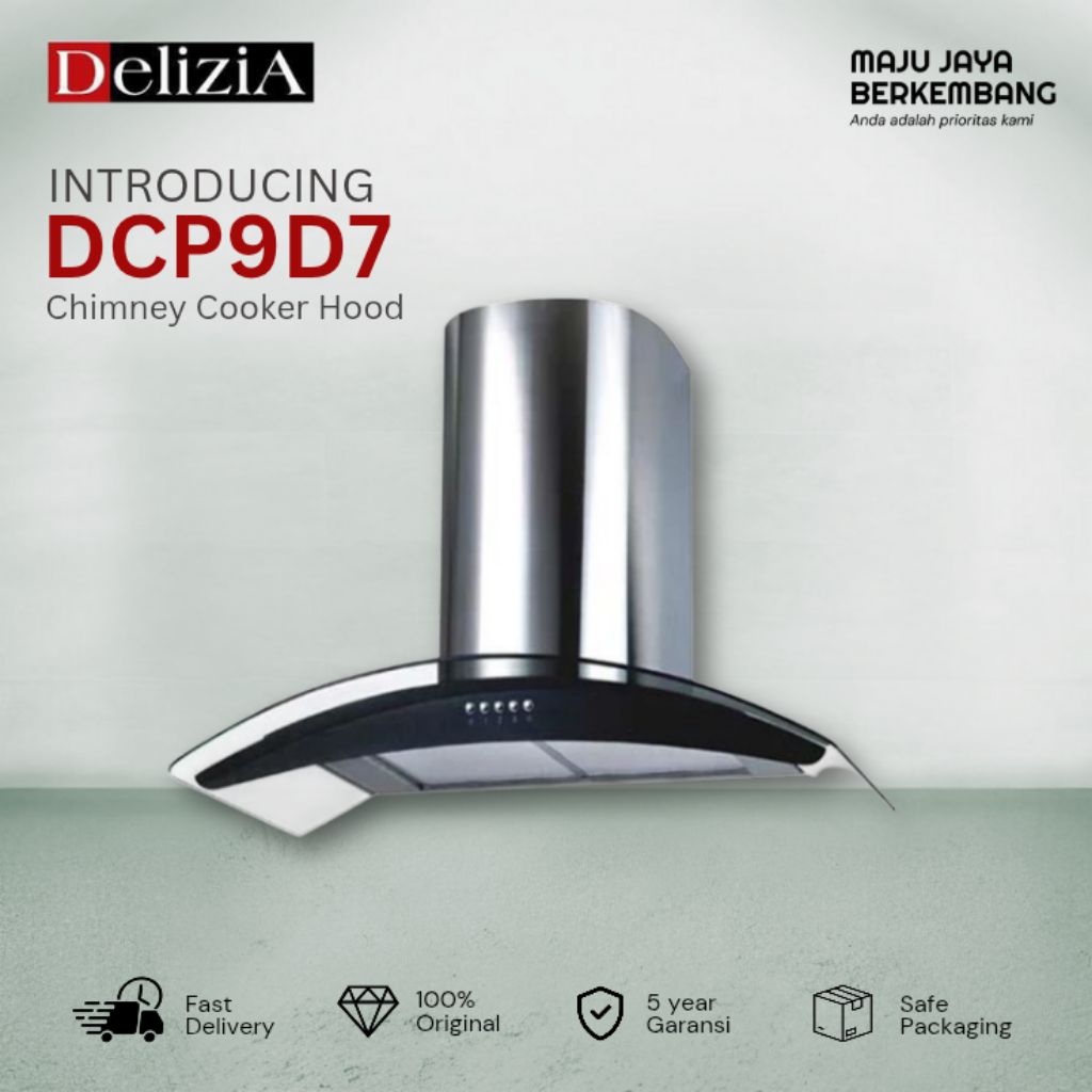 DELIZIA DCP 9D7 IX/ DCP9D7 CHIMNEY COOKER HOOD 90 cm