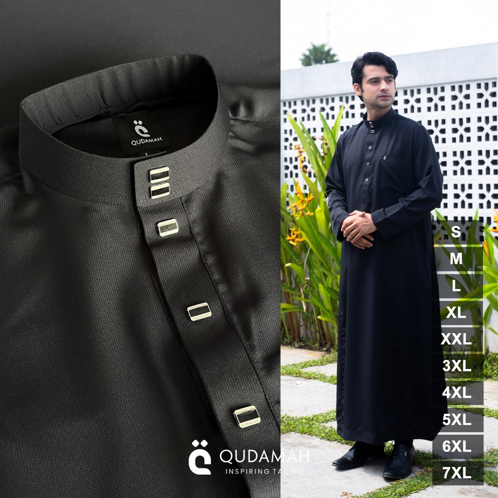 QUDAMAH | Thobe Ahsan Model Jubah Saudi Pria Lengan Panjang Polos Non-manset Type Kancing Snap Premi