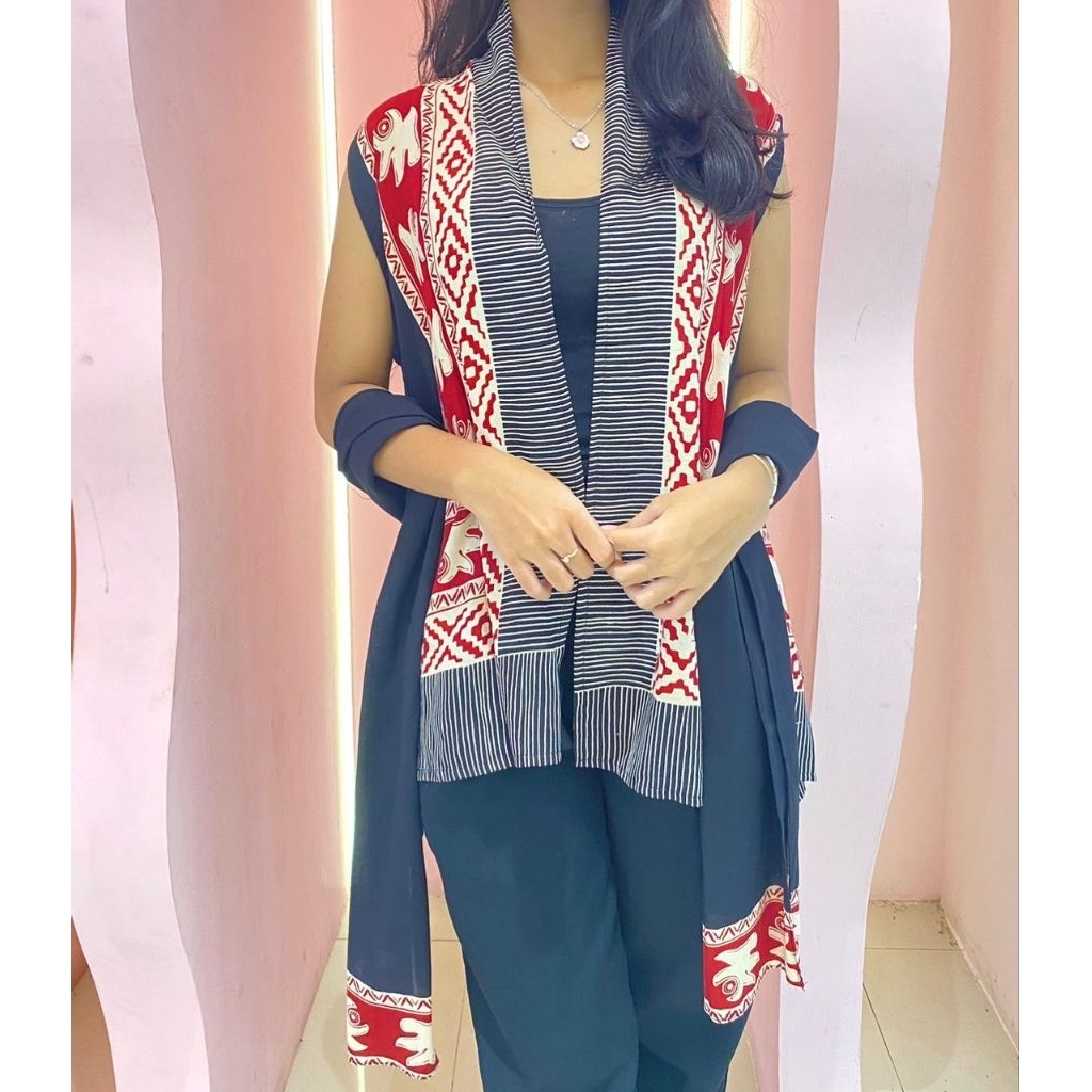 Outer Batik bahan paris print + syal