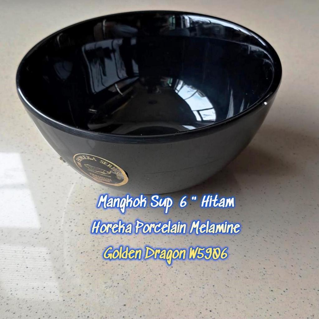 Mangkok Sup 6" Hitam Horeka Porcelain Melamine - Golden Dragon W5906