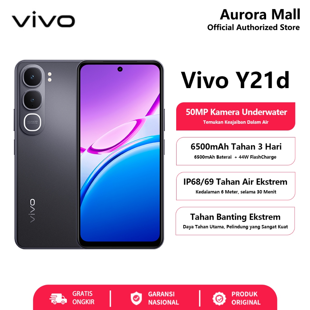 Hp Vivo Y21D 8/128GB RAM 8GB+8GB Extended ROM 128GB Vivo Terbaru 2025 Garansi Resmi