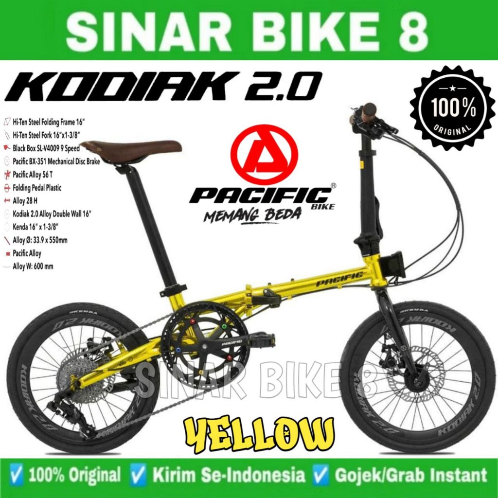 Sepeda Lipat Ukuran 16 Inch PACIFIC KODIAK 2.0 // KODIAK 3.0 9 Speed Rem Cakram