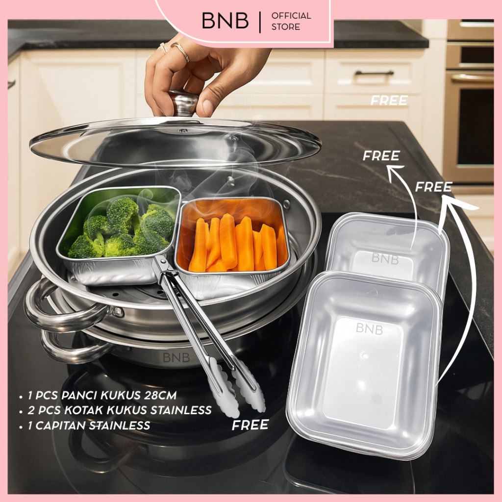 Panci Kukus Stainless Steel 28 CM + Bonus Kotak Kukus & Capitan | Panci Kukus Serbaguna Anti Karat