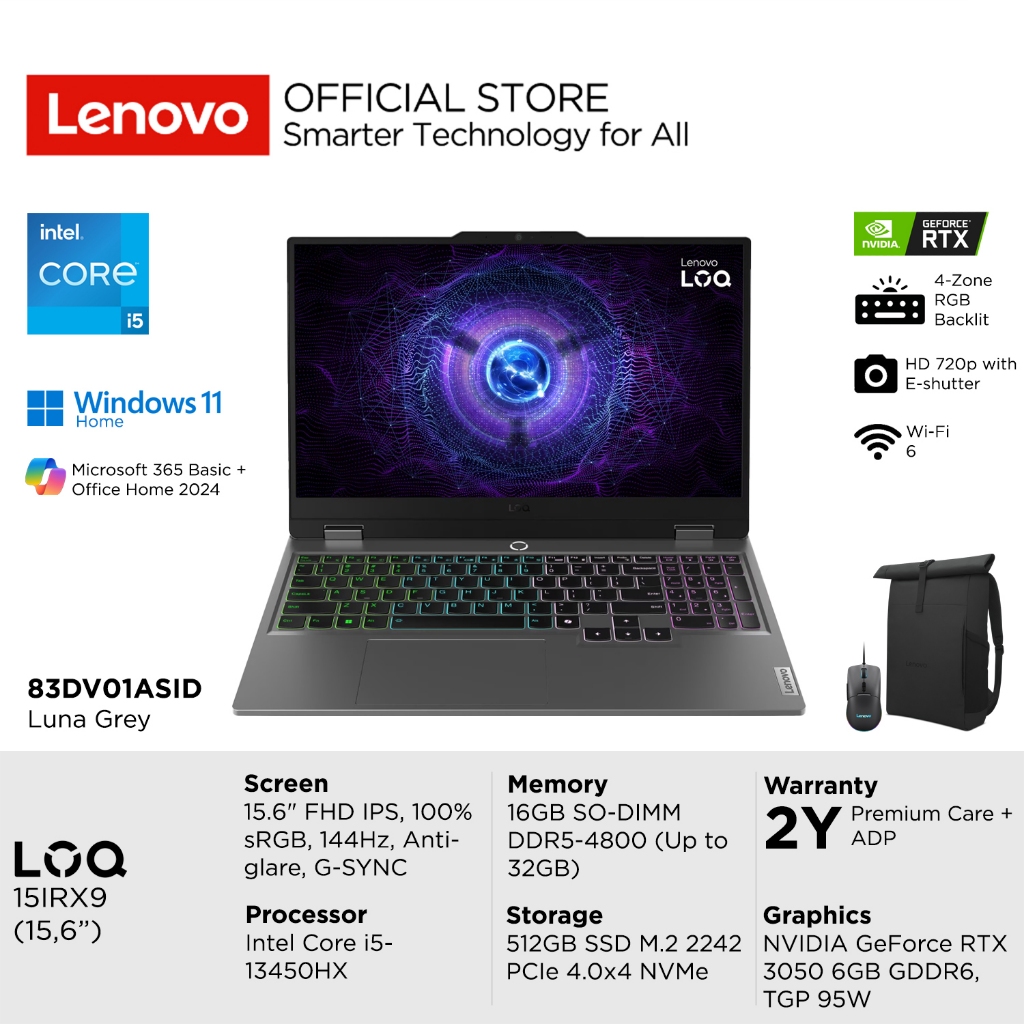 Lenovo LOQ 15IRX9 ASID Intel Core i5-13450HX, NVIDIA RTX 3050 6GB, RAM 16GB, SSD 512GB, 15.6" FHD IP