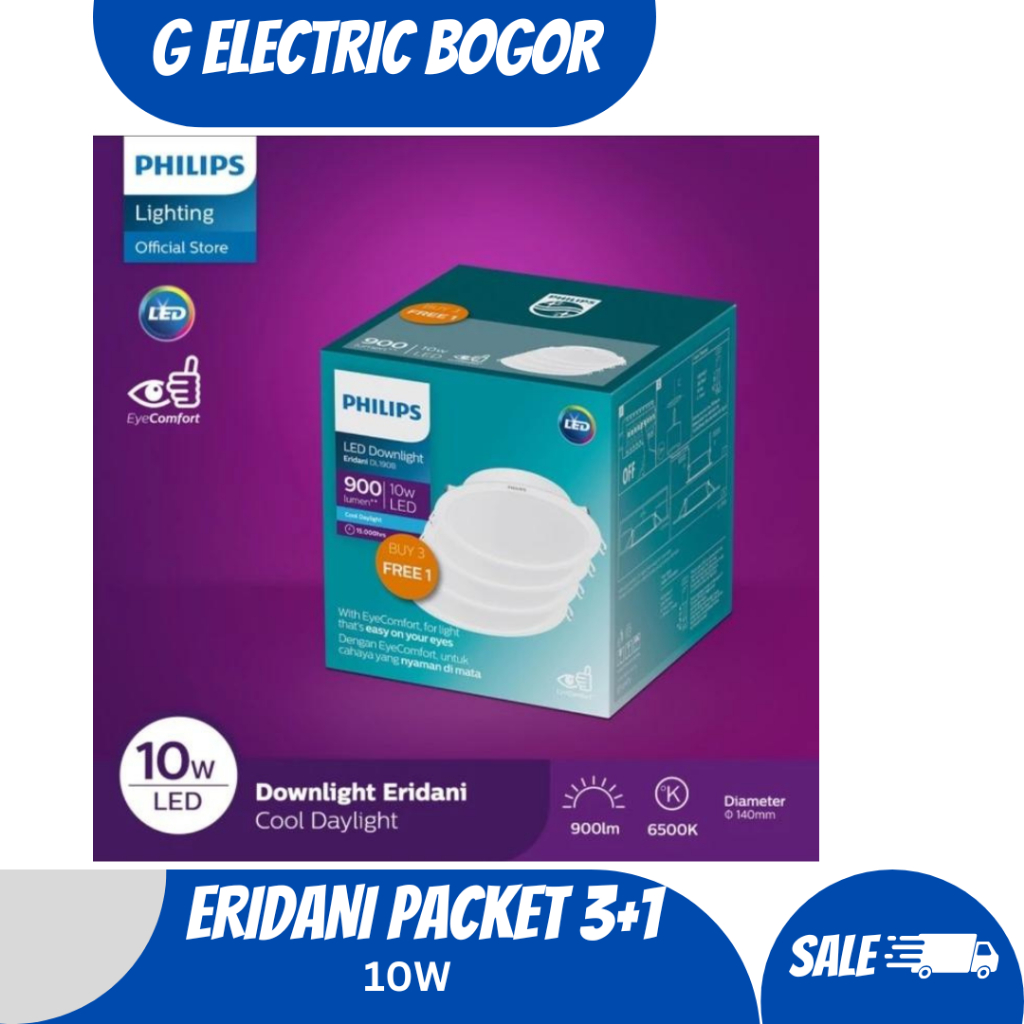 LAMPU DOWNLIGHT PHILIPS ERIDANI PAKET 10W WARNA PUTIH BELI 3 GRATIS 1 / Lampu Downlight Plafon Phili