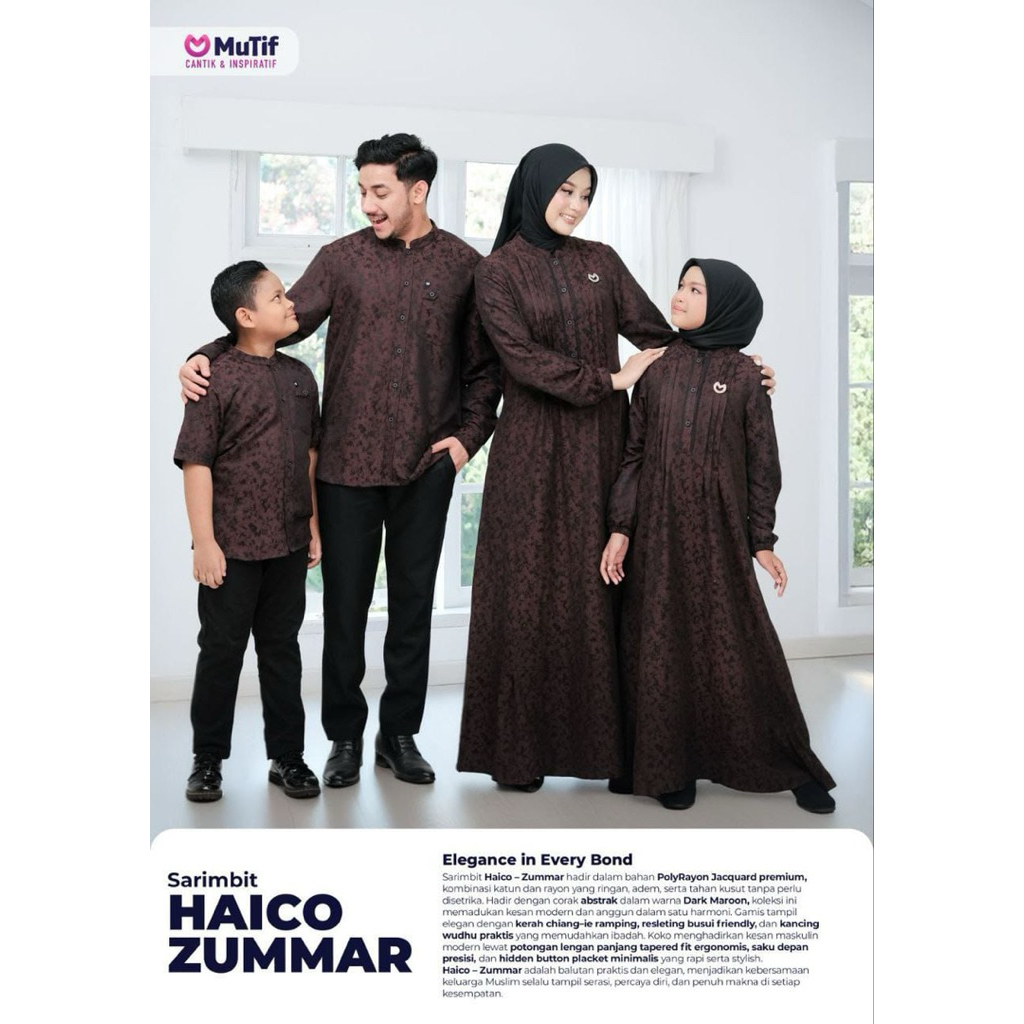 MUTIF SARIMBIT 2026 HAICO - ZUMAR DARK MAROON Family Set Muslim Keluarga Lebaran Gamis Koko Zummar